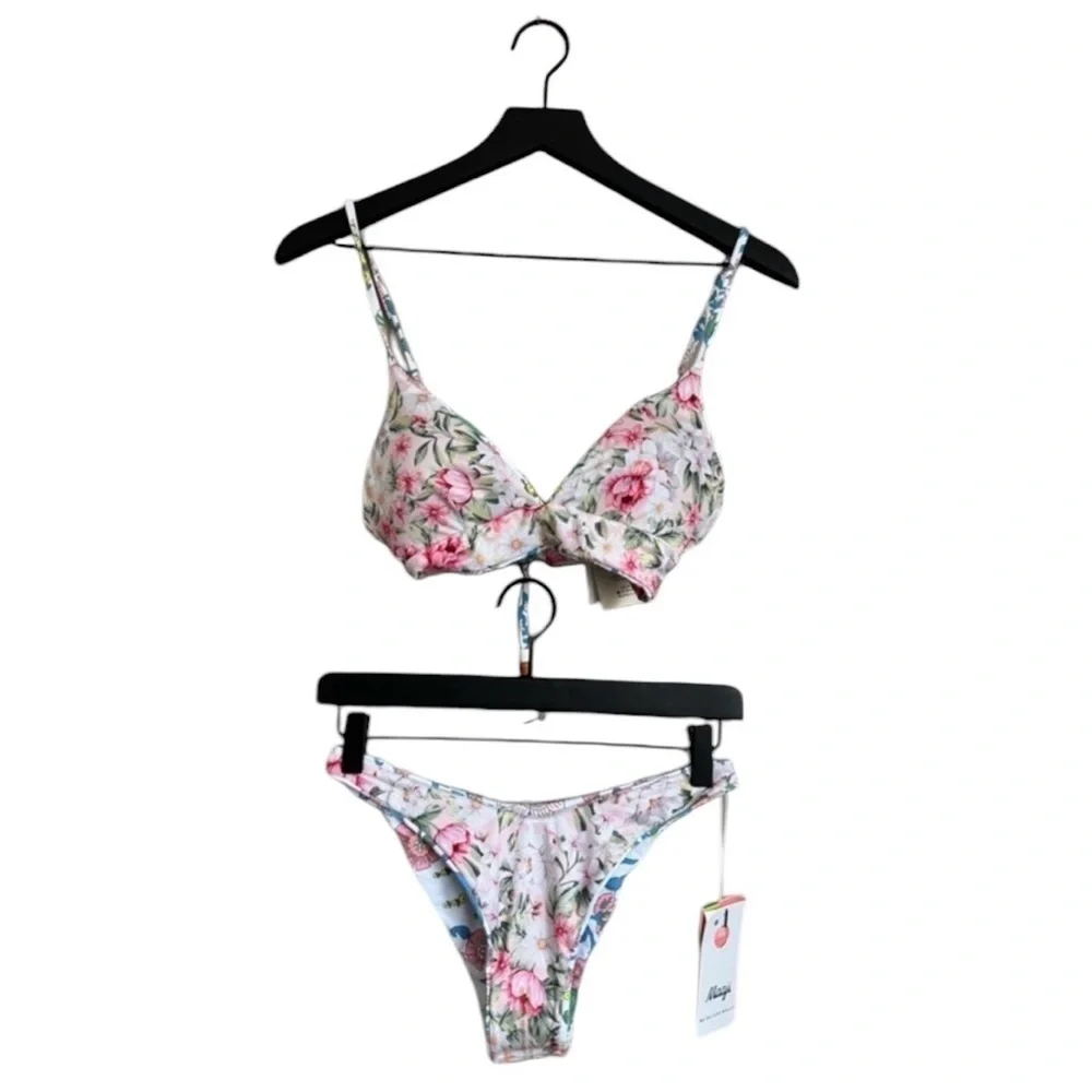 NEW MAAJI Floral Cutout Lace-Up Bikini Set